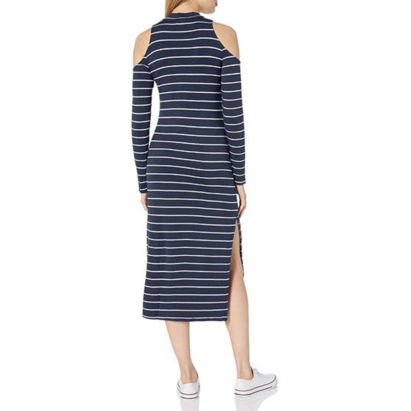 NWT Splendid Women's Striped Navy Cold-Shoulder Midi Dress Size L $180 X034 - Picture 2 of 4